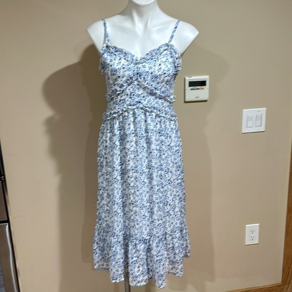 No Boundaries Blue and White Sleeveless Midi Sundress - Picture 4 of 13